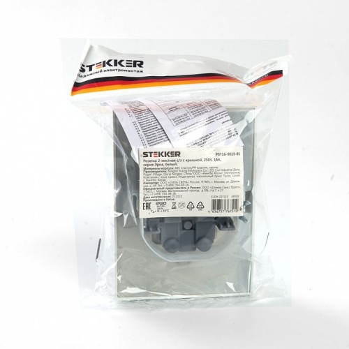 Розетка двойная с заземлением и со шторками, с крышкой Stekker Эрна 49139 в Нижнем Новгороде фото 4