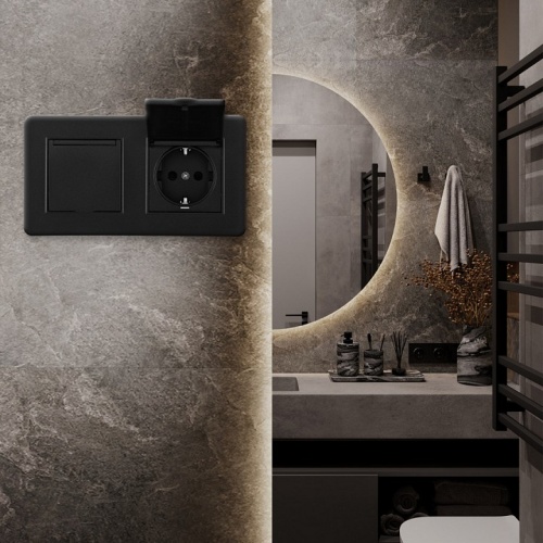 Розетка с заземлением и шторкой, с крышкой Arte Milano SET16-2 SET16-2-41-1x2 black в Нижнем Новгороде фото 2