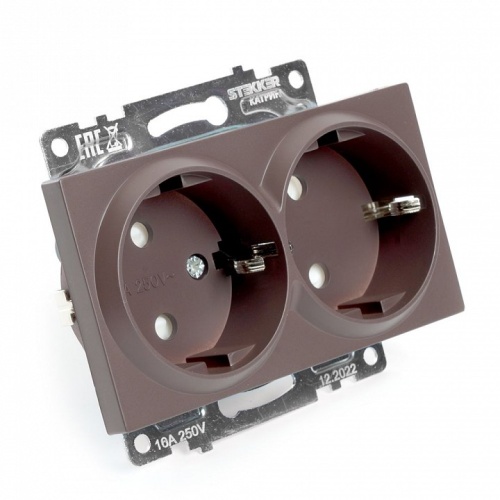 Розетка двойная с заземлением и со шторкой, без рамки Stekker Катрин 49030 в Нижнем Новгороде фото 6