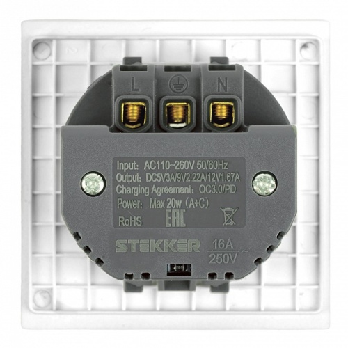 Розетка с заземлением и со шторкой и 2хUSB type A и C, без рамки Stekker Мия 50438 в Нижнем Новгороде фото 2