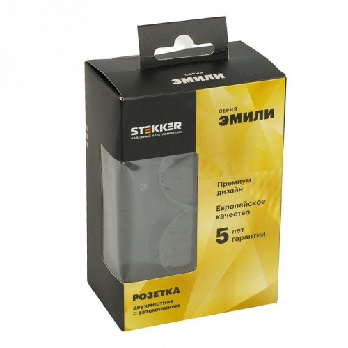 Розетка двойная с заземлением и со шторкой Stekker Эмили 49856 в Нижнем Новгороде фото 3