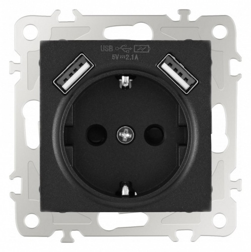 Розетка с заземлением и со шторкой и 2хUSB, без рамки Arte Milano am-206 206.47-1.black в Нижнем Новгороде