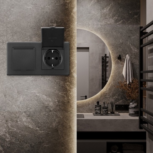 Розетка влагозащищенная с заземлением и со шторкой с крышкой Arte Milano SET06-2 SET06-2-41-1x2 black в Нижнем Новгороде фото 3