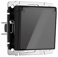 Розетка влагозащищенная с заземлением и со шторками, без рамки с крышкой Werkel черный акрил W1171248 в Нижнем Новгороде