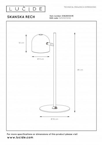 Настольная лампа декоративная Lucide Skanska Rech 3649/03/15 в Нижнем Новгороде фото 5