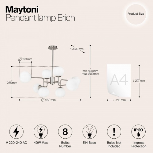 Люстра на штанге Maytoni Erich MOD221-PL-08-N в Дудинке фото 2