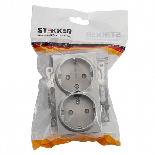 Розетка двойная с заземлением и со шторкой, без рамки Stekker Катрин 39584 в Нижнем Новгороде фото 4