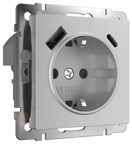 Розетка с заземлением и со шторкой и 2хUSB type A и C, без рамки Werkel  W1171706 в Нижнем Новгороде