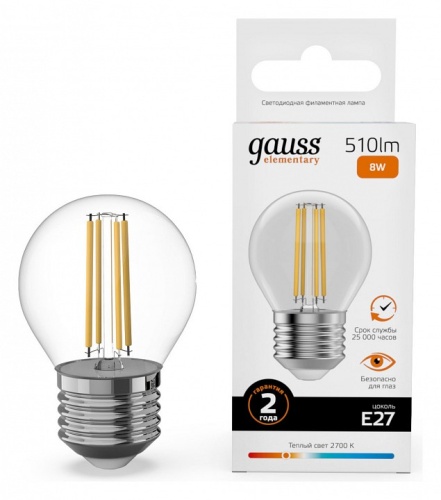 Лампа светодиодная Gauss Filament Elementary E27 8Вт 2700K 52218 в Нижнем Новгороде