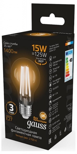Лампа светодиодная Gauss Filament E27 15Вт 2700K 102902115 в Нижнем Новгороде фото 5