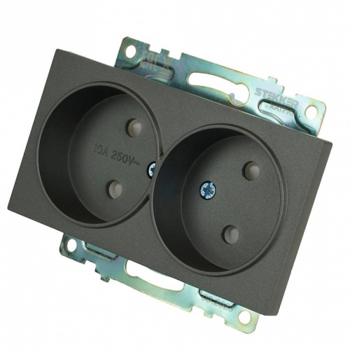 Розетка двойная без заземления и со шторкой, без рамки Stekker Катрин 49421 в Нижнем Новгороде фото 3