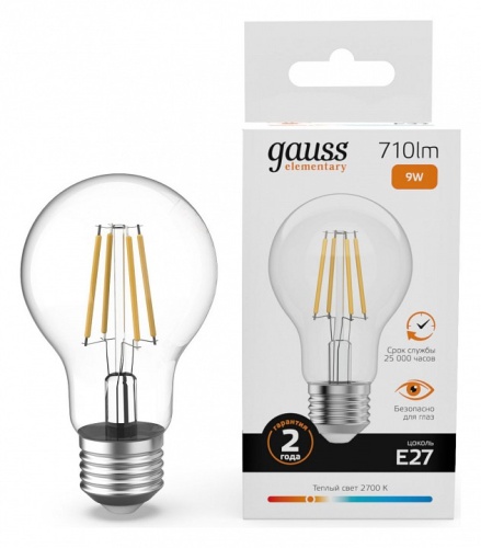 Лампа светодиодная Gauss Filament Elementary E27 9Вт 2700K 22219 в Нижнем Новгороде