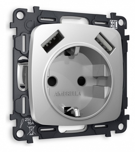 Розетка с заземлением и 2хUSB type A, без рамки Ambrella Volt OMEGA MO409010 в Нижнем Новгороде
