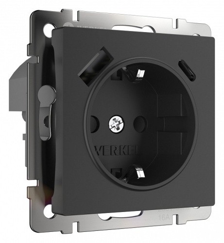 Розетка с заземлением и со шторками и USB, без рамки Werkel черный W1171708 в Нижнем Новгороде