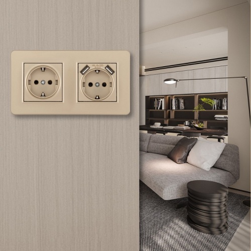 Розетка с заземлением и со шторкой и 2хUSB Arte Milano SET16-2 SET16-2-47-1-40-1 shampan в Нижнем Новгороде фото 2