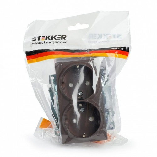 Розетка двойная с заземлением и со шторкой, без рамки Stekker Катрин 49030 в Нижнем Новгороде фото 3