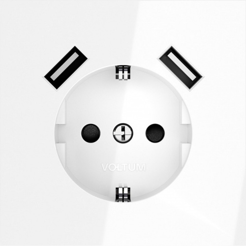 Розетка с заземлением и со шторкой и 2хUSB type A, без рамки Voltum S70 VLS040401 в Нижнем Новгороде фото 3