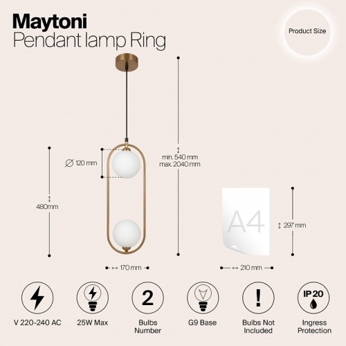 Подвесной светильник Maytoni Ring MOD013PL-02BS1 в Нижнем Новгороде фото 6