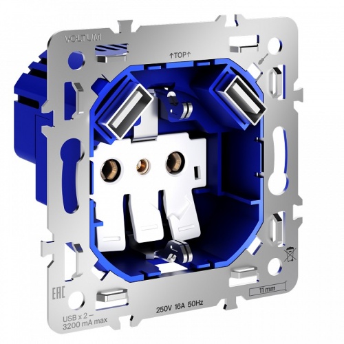 Механизм розетки с заземлением и со шторками и 2хUSB type A Voltum S70 VLS0404M в Нижнем Новгороде фото 4