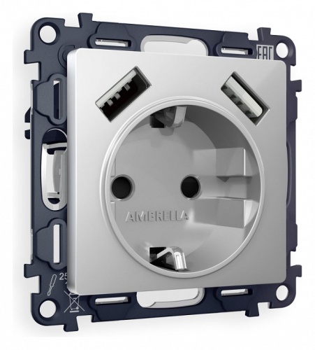 Розетка с заземлением и со шторкой и 2хUSB type A, без рамки Ambrella Volt ALFA MA409010 в Нижнем Новгороде