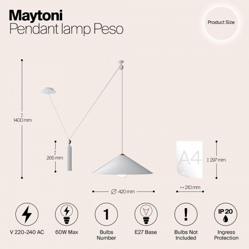 Подвесной светильник Maytoni Peso P080PL-01W в Одинцово фото 2