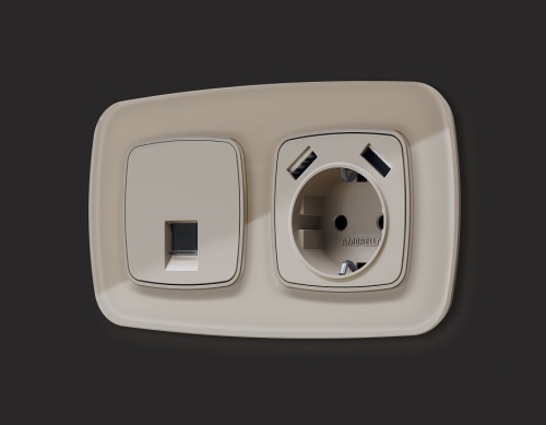 Накладка для розетки с заземлением и со шторками и 2хUSB type A Ambrella Volt OMEGA OP3690 в Нижнем Новгороде фото 2