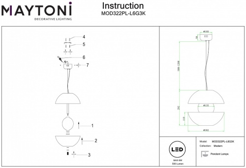 Подвесной светильник Maytoni Rebel MOD322PL-L6G3K в Нижнем Новгороде фото 2
