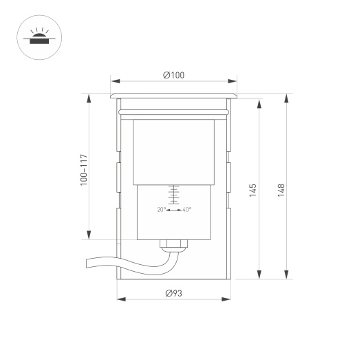 Светильник ART-GROUND-ZOOM-R100-15W Warm3000 (SL, 20-40 deg, 24V) (Arlight, IP67 Металл, 3 года) в Дудинке фото 2