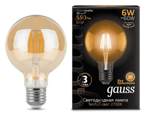 Лампа светодиодная Gauss LED Filament E27 6Вт 2400K 105802006 в Нижнем Новгороде