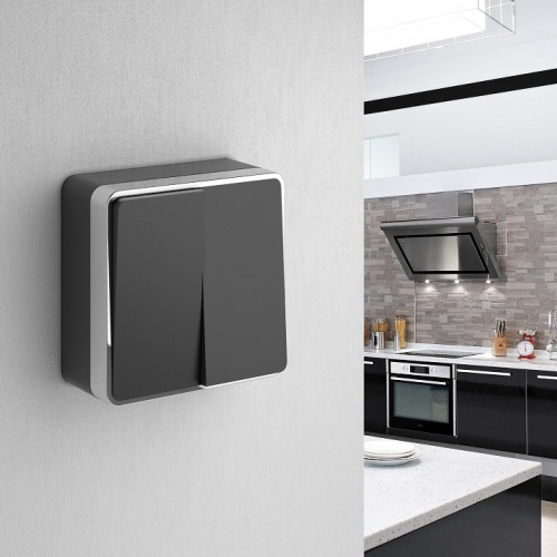 Выключатель двухклавишный Werkel Gallant (черный/хром) W5020035 в Нижнем Новгороде фото 2