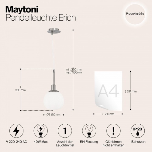 Подвесной светильник Maytoni Erich MOD221-PL-01-G в Дудинке фото 2