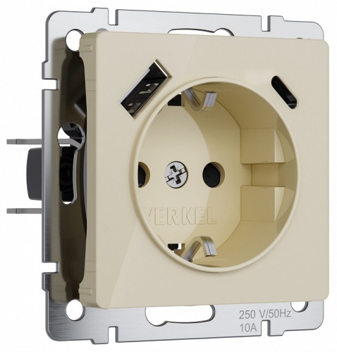 Розетка с заземлением и со шторками и 2хUSB, без рамки Werkel айвори акрил W1171743 в Нижнем Новгороде