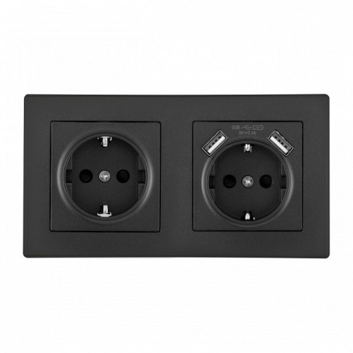 Розетка с заземлением и со шторкой и 2хUSB Arte Milano SET06-2 SET06-2-47-1-40-1 black в Нижнем Новгороде
