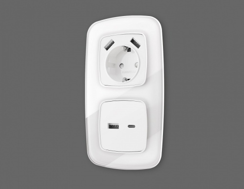 Накладка для розетки с заземлением и со шторками и 2хUSB type A Ambrella Volt OMEGA OP1290 в Нижнем Новгороде фото 2