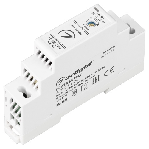 Блок питания ARV-DR15-24 (24V, 0.63A, 15W) (Arlight, IP20 DIN-рейка) в Пугачеве фото 3