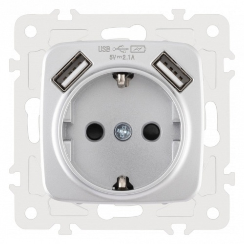 Розетка с заземлением и со шторкой и 2хUSB, без рамки Arte Milano am-205 205.47-1.silver в Нижнем Новгороде