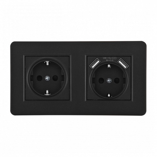 Розетка с заземлением и со шторкой и 2хUSB Arte Milano SET16-2 SET16-2-47-1-40-1 black в Нижнем Новгороде