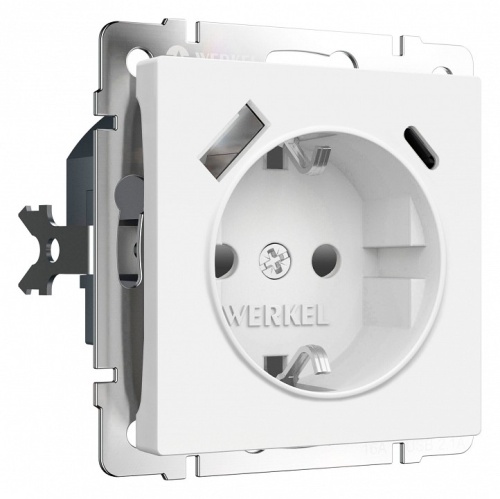 Розетка с заземлением и со шторкой и 2хUSB type A и C, без рамки Werkel белый матовый W1171761 в Нижнем Новгороде