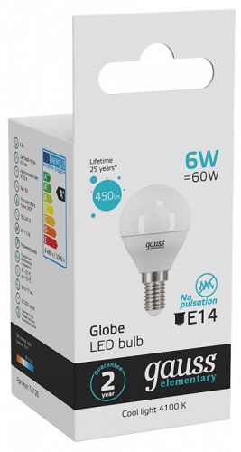 Лампа светодиодная Gauss LED Elementary Globe E14 6Вт 4100K 53126 в Нижнем Новгороде фото 5