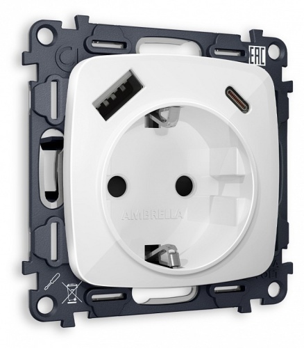 Розетка с заземлением и 2хUSB type A и C, без рамки Ambrella Volt OMEGA MO110010 в Нижнем Новгороде