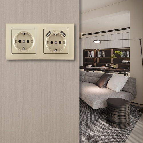 Розетка с заземлением и со шторкой и 2хUSB Arte Milano SET06-2 SET06-2-47-1-40-1 shampan в Нижнем Новгороде фото 2