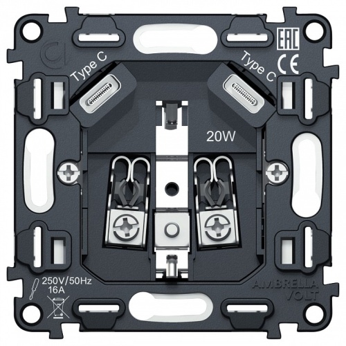 Механизм розетки с заземлением и 2хUSB type C Ambrella Volt QUANT VM165 в Нижнем Новгороде