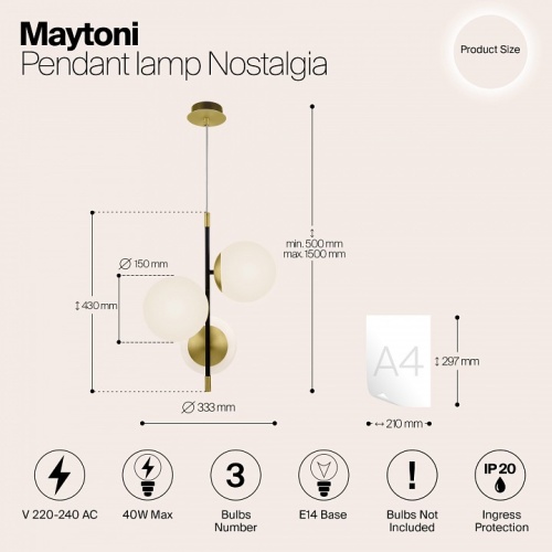 Подвесная люстра Maytoni Nostalgia MOD048PL-03G в Советске фото 6