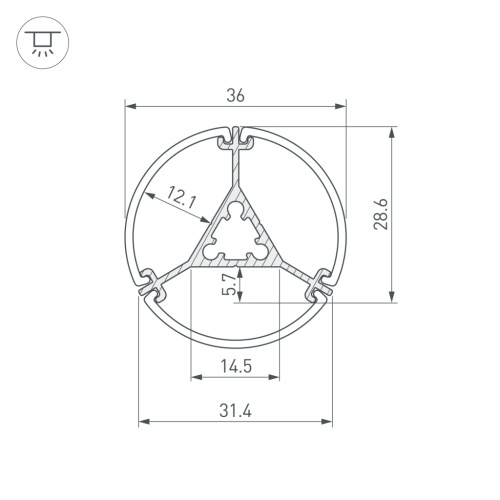 Профиль ROUND-D36-360-2500 ANOD BLACK (Arlight, Алюминий) в Карасук