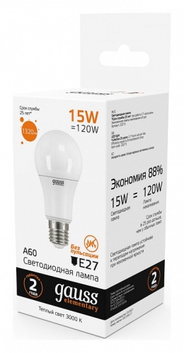 Лампа светодиодная Gauss Led Elementary A60 E27 15Вт 3000K 23215 в Нижнем Новгороде фото 5