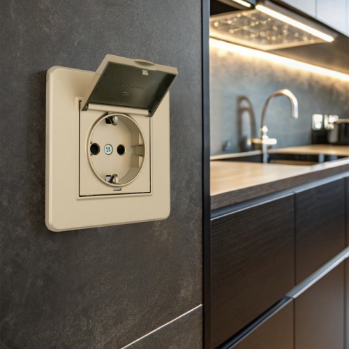 Розетка с заземлением и шторкой, с крышкой Arte Milano SET16-1 SET16-1-41-1 shampan в Нижнем Новгороде фото 2