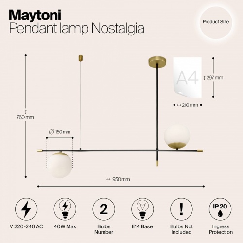 Подвесной светильник Maytoni Nostalgia MOD048PL-02G в Ревде фото 5