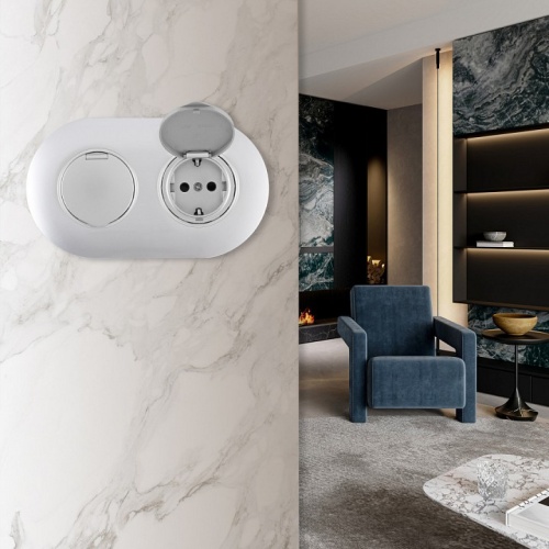 Розетка с заземлением и шторкой, с крышкой Arte Milano SET08-2 SET08-2-41-1x2 silver в Нижнем Новгороде фото 2