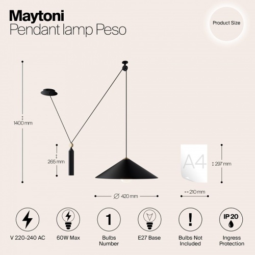 Подвесной светильник Maytoni Peso P080PL-01B в Голицыно фото 4