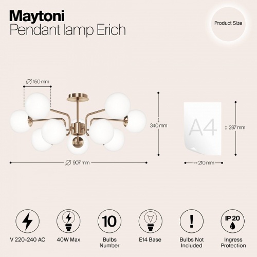 Люстра на штанге Maytoni Erich MOD221PL-10G в Тольятти фото 5